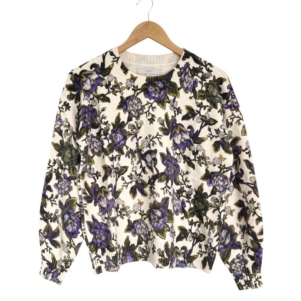 LOFT Floral Blouson Sleeve Sweater XS NWT - Picture 4 of 7